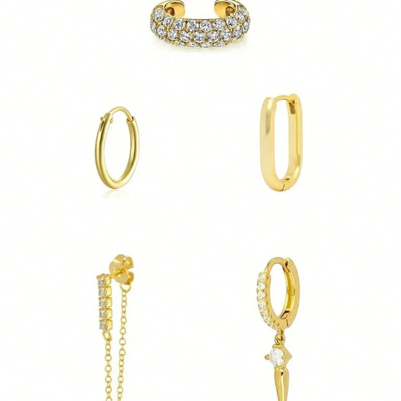 Women's Classic 24K Gold Plated Cubic Zirconia Hoop Earrings - Picture 2 of 5